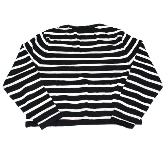 Women V Neck Cardigan Sweater Cropped Gold Buttons Black White Stripe Small - Picture 2 of 5